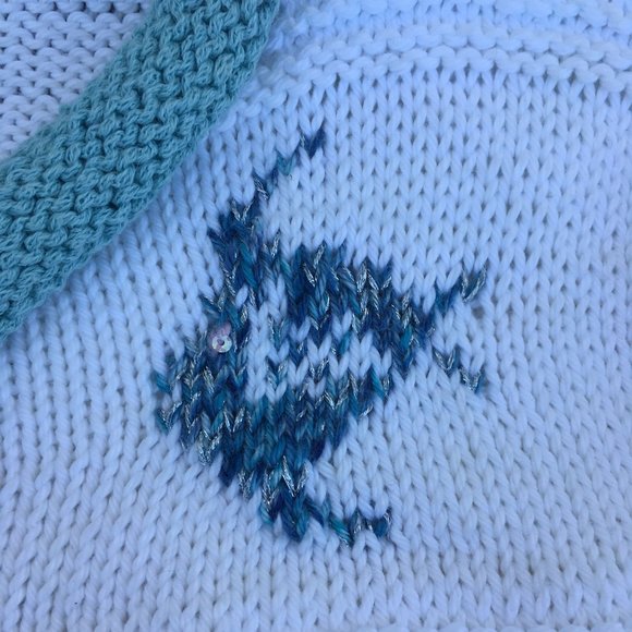 New! Handknit Mommy & Mini White Aqua Shades Seahorse Cardigan & Hat from NKS - Picture 6 of 9